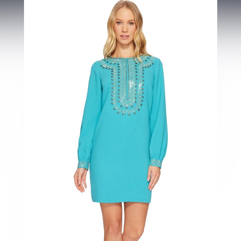 Trina Turk Women's Kapono Long Sleeve Embellished Classic Crepe Dress Sz 6